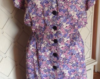 1980s Vintage Floral Secretary Dress