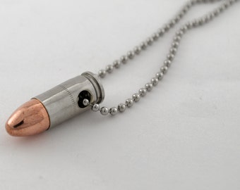 9MM Nickel Bullet Necklace on Ball Chain Real Bullet Casing