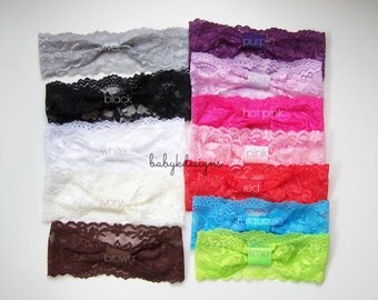 Newborn Lace Headband. Interchangeable Baby Headband. Small Headband. Baby Girl headband Wide LACE Headband 24 Colors U Pick.Infant Headband