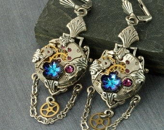 Steampunk Earrings Steampunk Jewelry Steampunk Jewellery Steam punk Jewelry Steam punk Earrings Silver Steampunk Earrings Watch Earrings