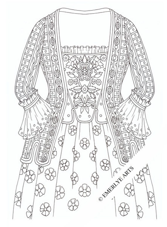 Download Items similar to Printable Coloring Page - Colonial Gown on Etsy