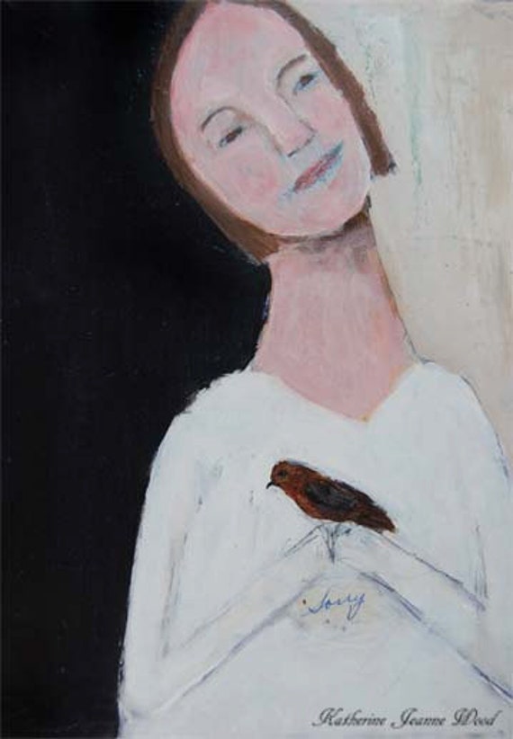 Original 8x10 Acrylic Portrait Painting on Canvas Panel, Black, Dark, Sorry, Wren, Girl, Smile