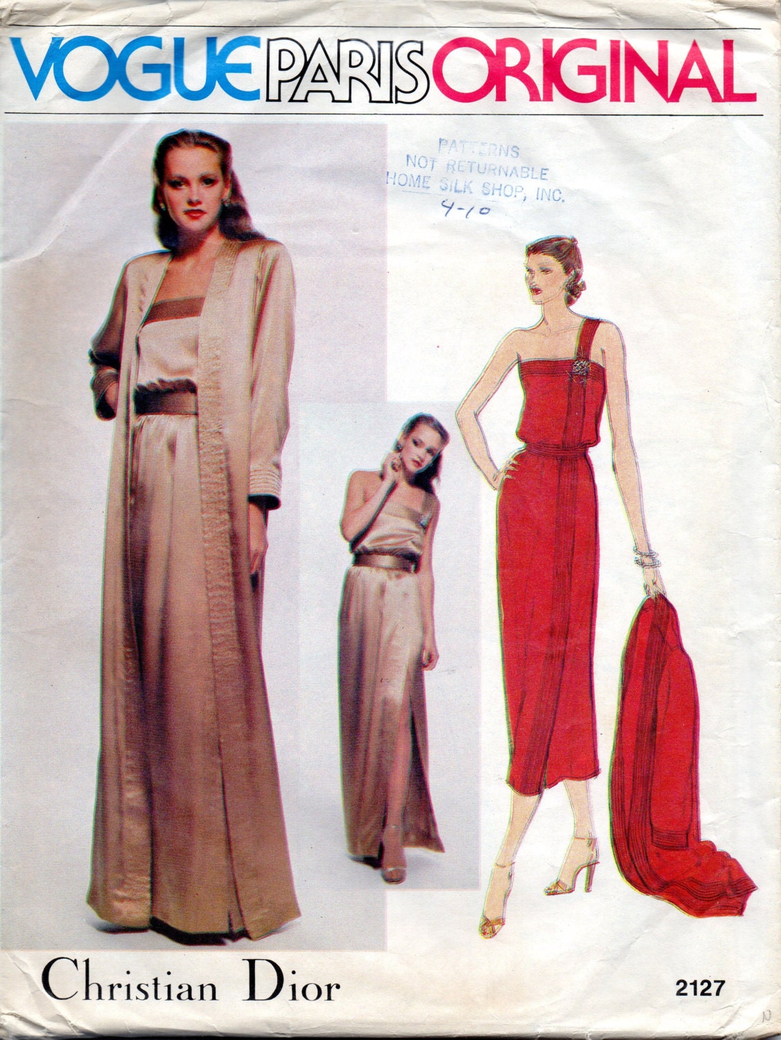 Vogue 2127 1970s Misses One Shoulder Evening Dress and Coat