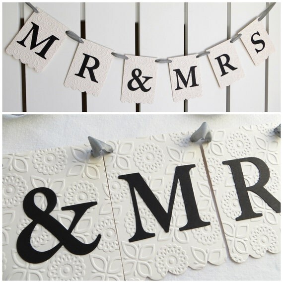 Mr & Mrs Wedding Banner - Embossed Modern Floral - READY TO SHIP - Wedding Banner Bridal Shower Decor Wedding Sign Wedding Garland Il_570xn