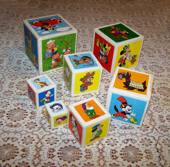 Vintage Disney Nesting Blocks with Cartoon Characters