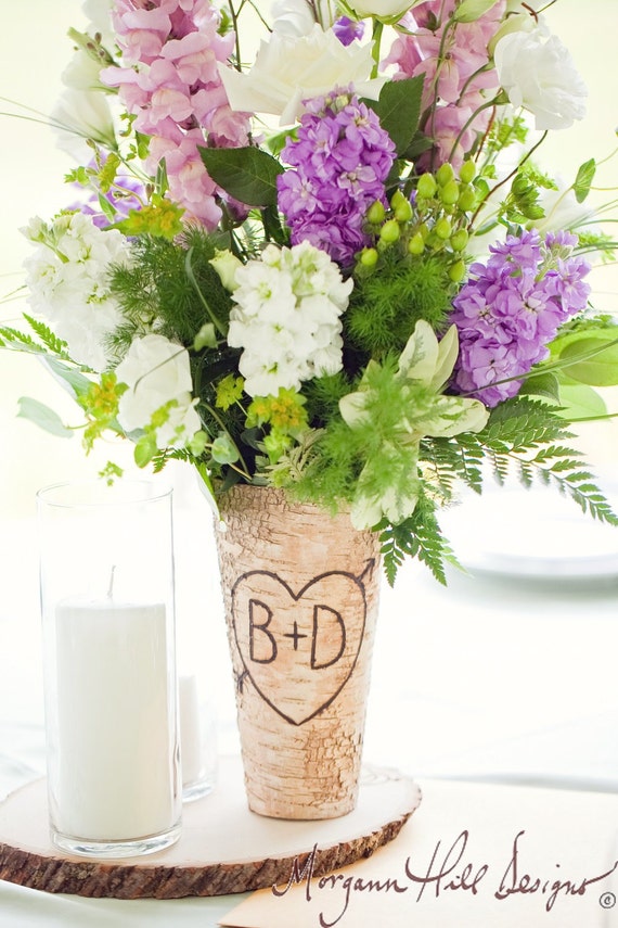Personalized Birch Bark Centerpiece Vase Rustic Wedding (Item Number 140166) by braggingbags