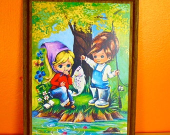 Vintage Big Eye Print - Gone Fishin' - 1970s