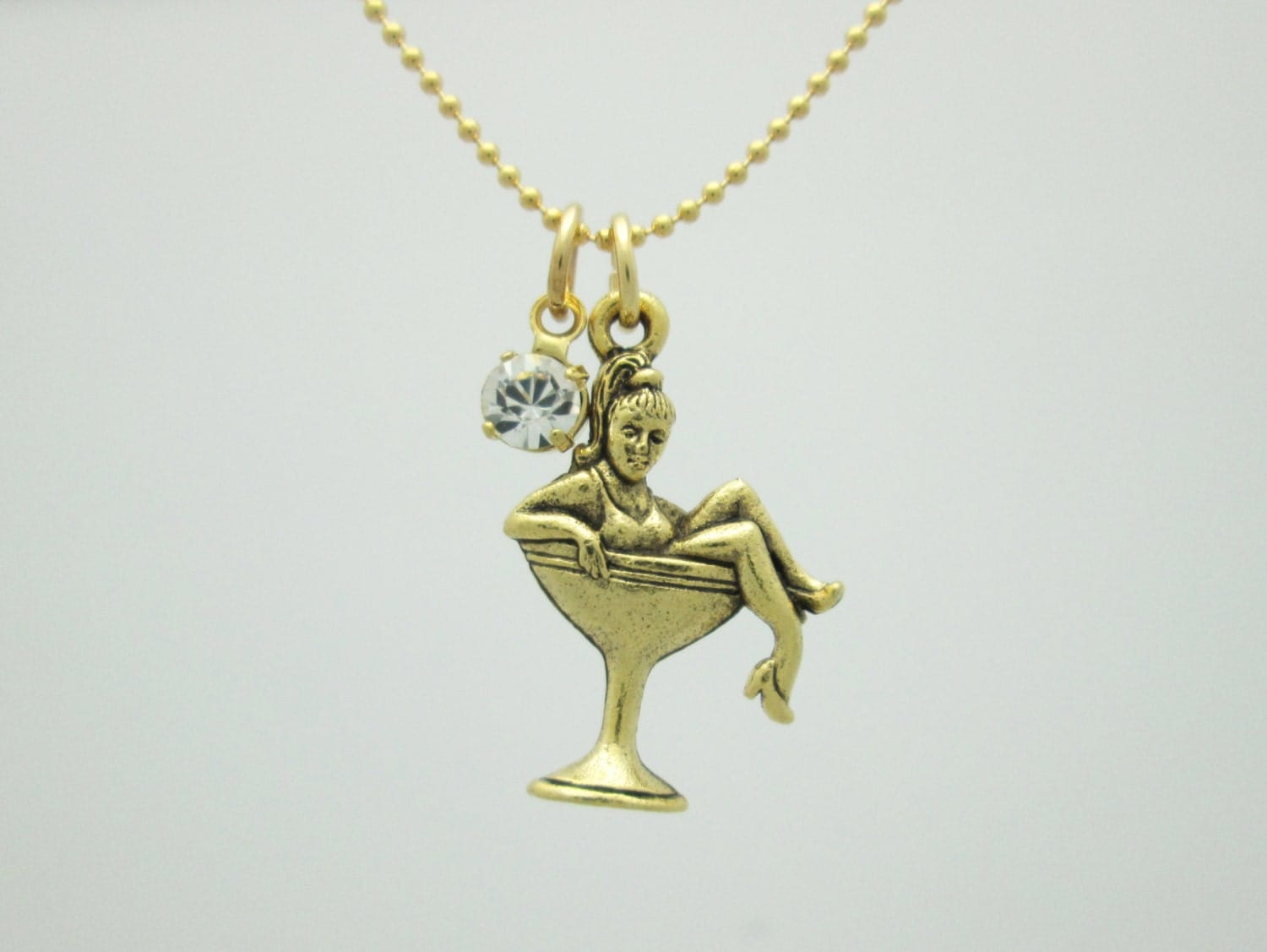Martini Cocktail Glass Necklace Girl in Martini Glass Charm