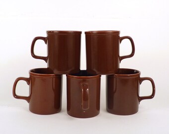 Vintage Coffee Cup Set of 5 - Brown Mugs, Teacup Made in Japan 1070s, Serving housewares , Kitchen Home Decor