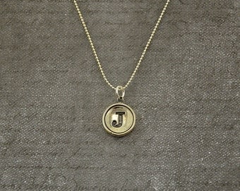 Letter J Necklace - Silver Initial Typewriter Key Charm Necklace - Gwen Delicious Jewelry Design