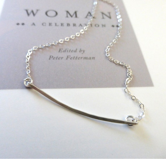 Hammered Silver Bar Necklace Silver Choker Necklace Delicate