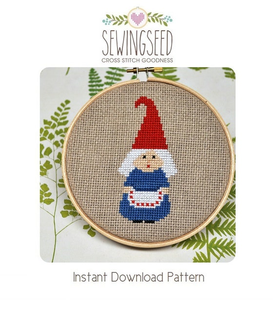 Little Old Lady Gnome Cross Stitch Pattern Instant Download