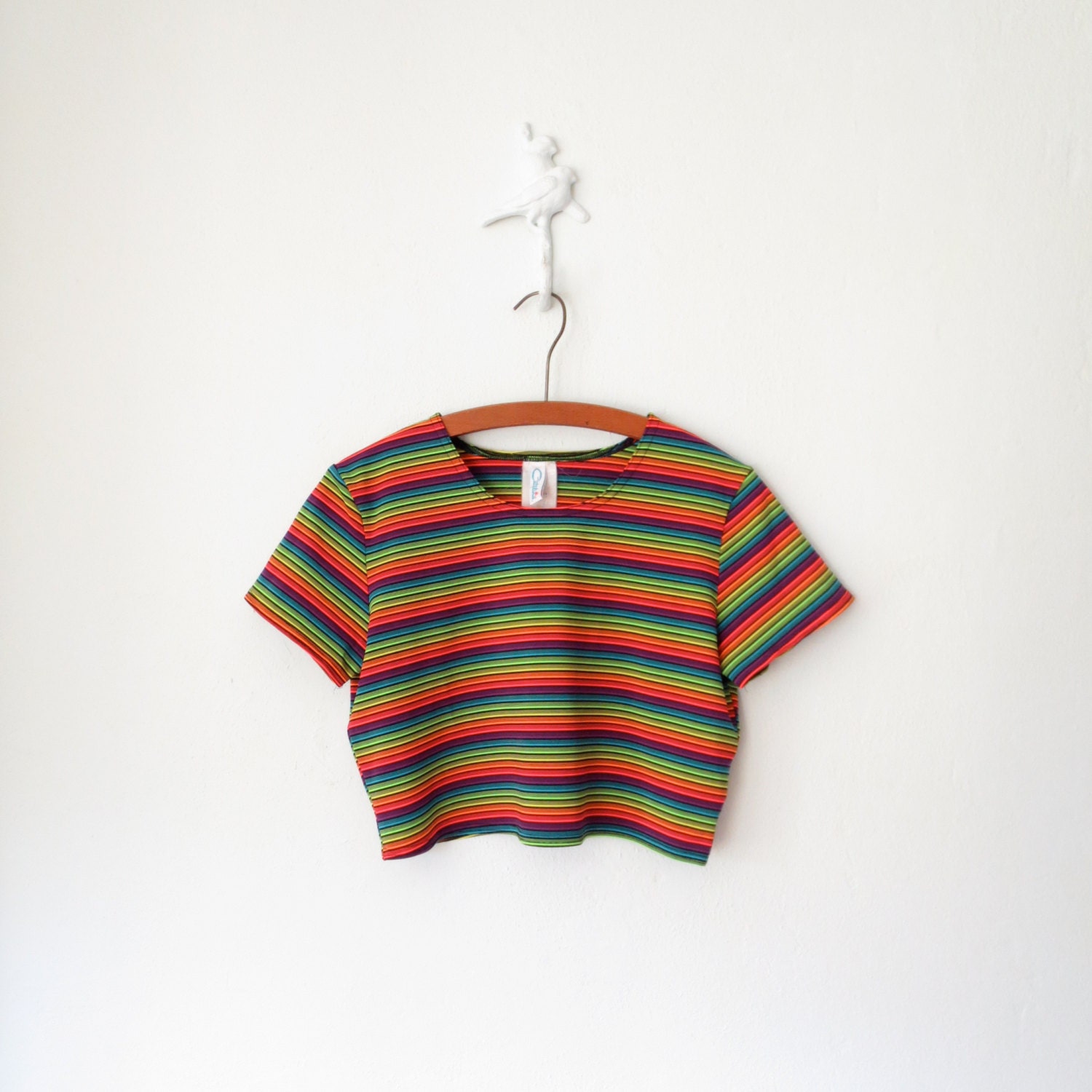 Neon Striped Crop Top // Vintage 90s Midriff // Electric