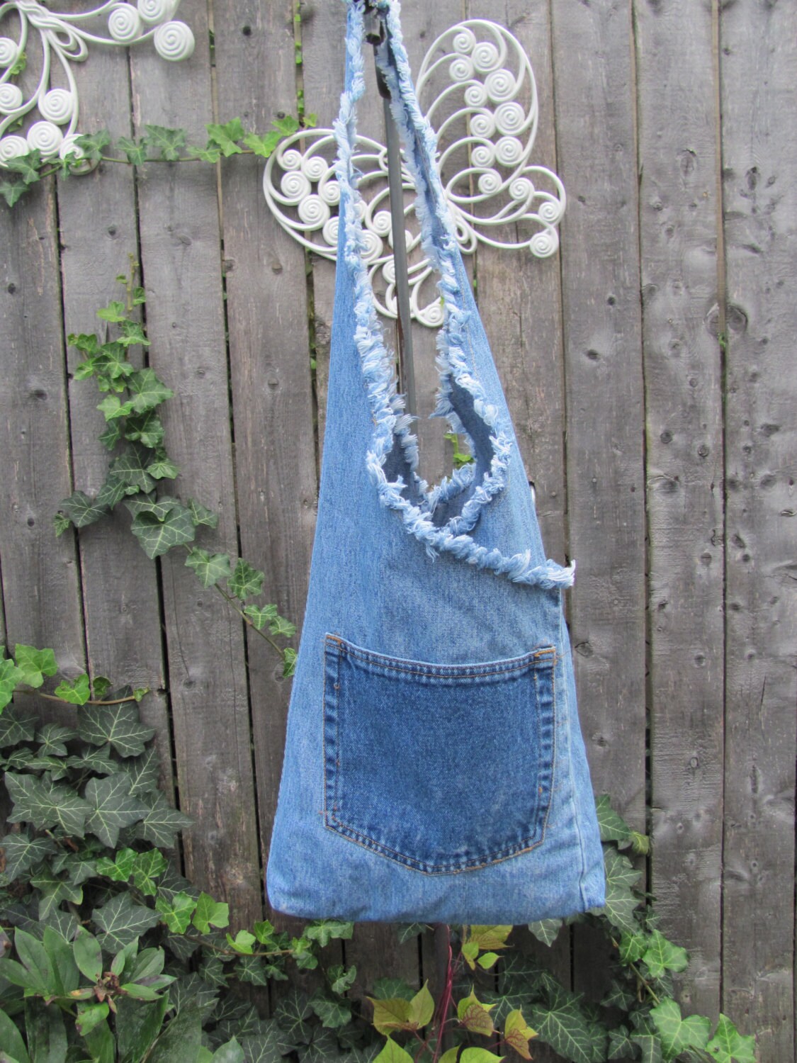 Recycled denim bag / hobo / purse / blue jeans / pocket