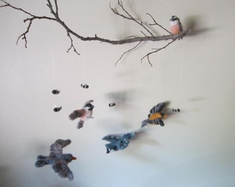 Baby Mobile, Birds and Bees Needle felted baby mobile, CHOOSE YOUR BIRDS, nursery decor
