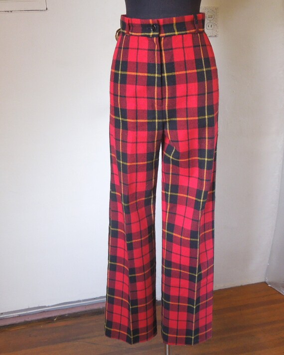 Vintage 60's Plaid Pants Red and Black Tartan by momodeluxevintage