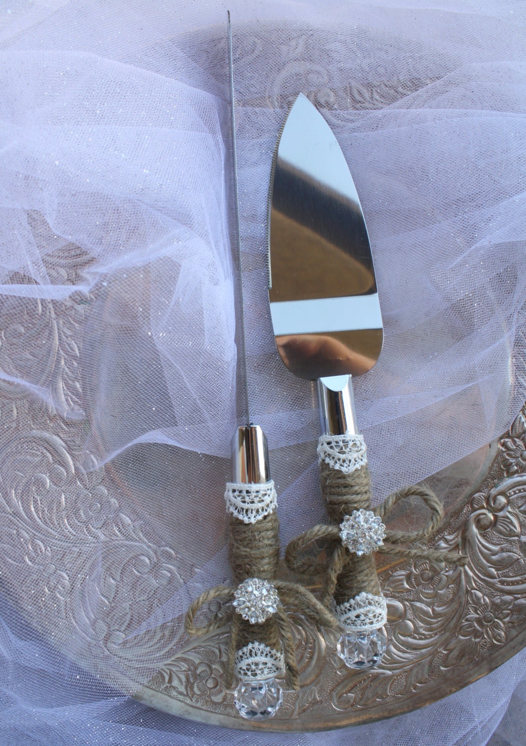 Wedding Cake Server And Knife Set Country Rustic Chic