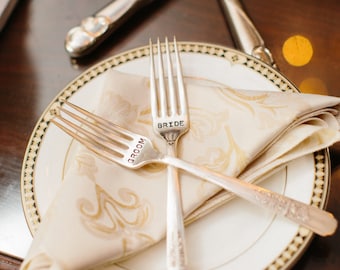 Vintage Silverware Bride Groom Sweethearts' Cake Forks with Wedding Date Table Setting Reception Custom and Personalized for YOU