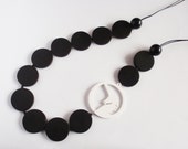 Long black and white unicorn wooden laser cut necklace
