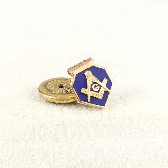 Masonic Hidden Symbols Hinged Lapel Pin Vintage 10K Gold