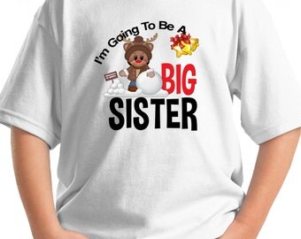 Big Sister Christmas Shirt or bodysuit with Reindeer and bells T-Shirt Santa xmas winter fun announcement tshirt