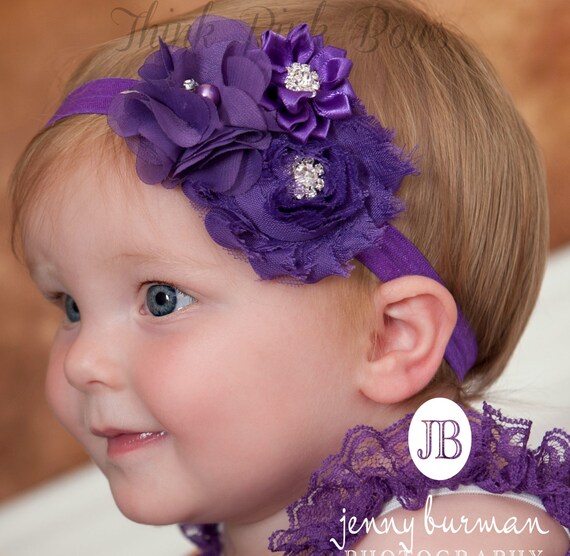 Baby headband, baby headbands, Purple headband,newborn headband,shabby chic headband, Halloween Headband, baby headband,flower headband. by ThinkPinkBows