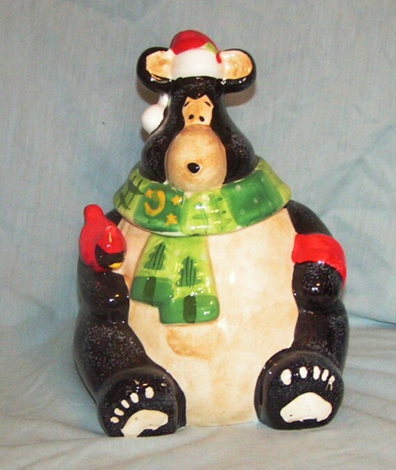 Black Bear Christmas Cookie Jar WLC by peachiepockets on Etsy