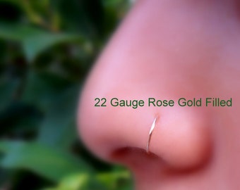 Nose Piercing - Nose Ring - Tragus Piercing - Helix Piercing - Nose Hoop Ring - 14K Rose Gold Filled - 22-16 Gauge 7 mm Inner Diameter Hoop