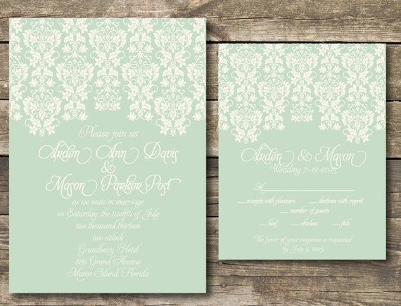 Vintage mint green wedding invitations