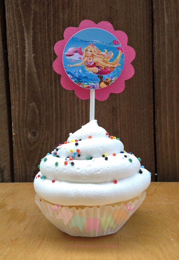 Items similar to Set of 12 Personalized Cupcake Toppers Barbie