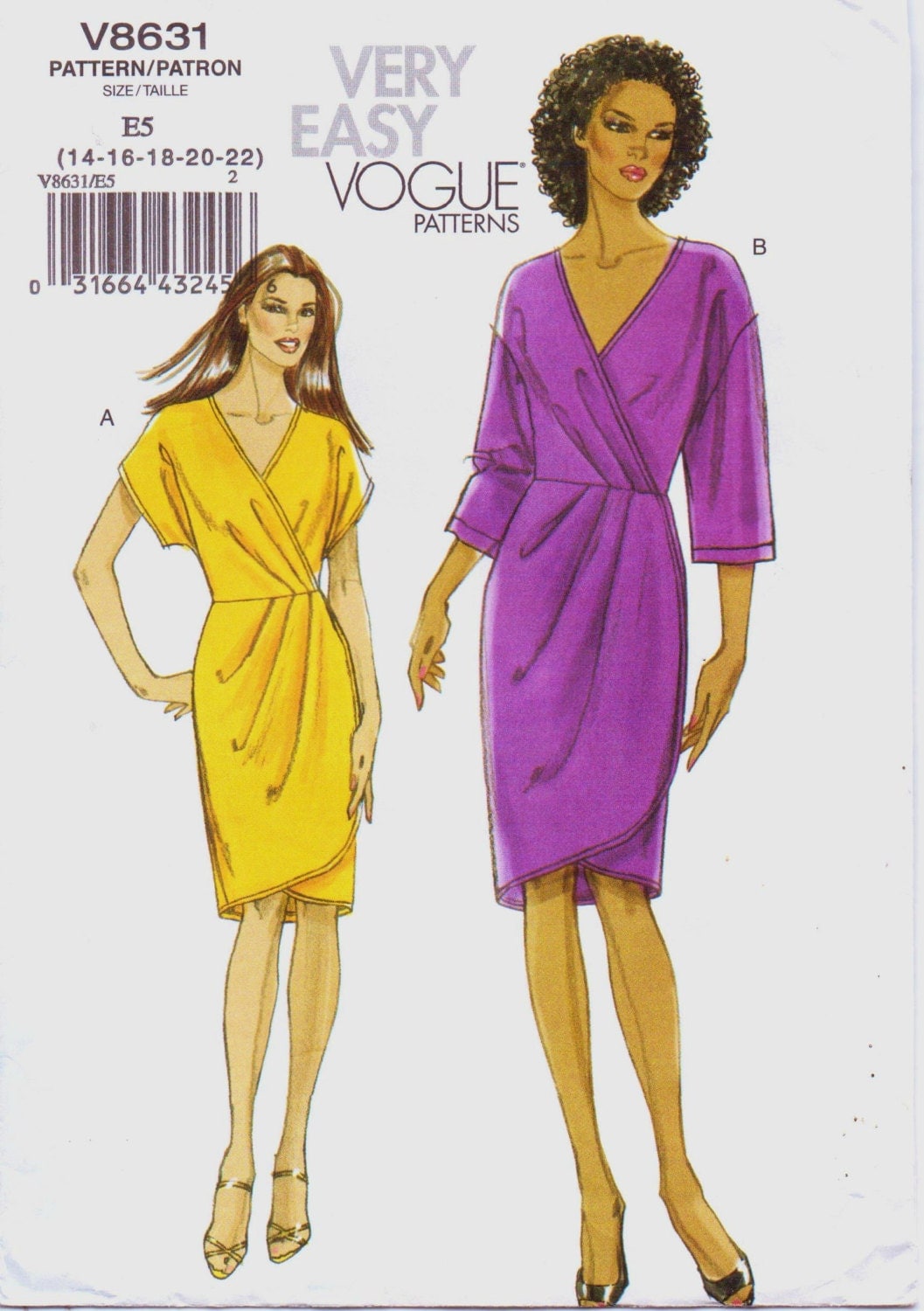 Very Easy Vogue Pattern V8631 Womens Wrap Dress Size 14 16 18