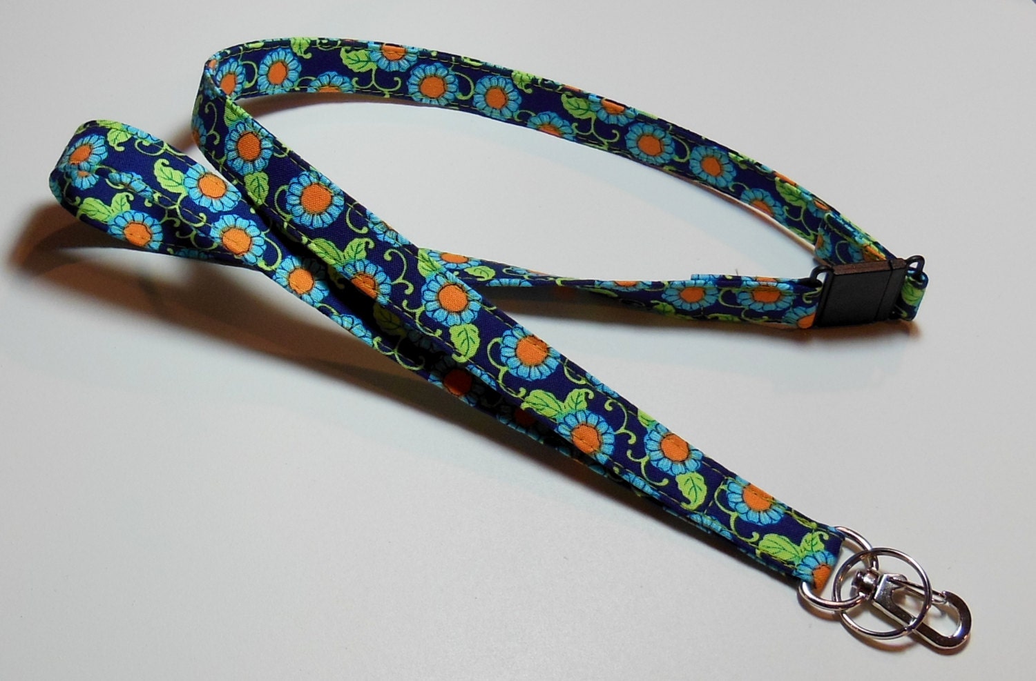 Breakaway Lanyard Fabric Lanyard Navy Green Pumpkin by belleadees