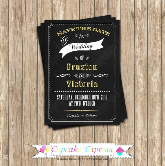 DIY Save the Date PRINTABLE yellow Invitation 5x7 chalboard look wedding bridal shower Il_570xn