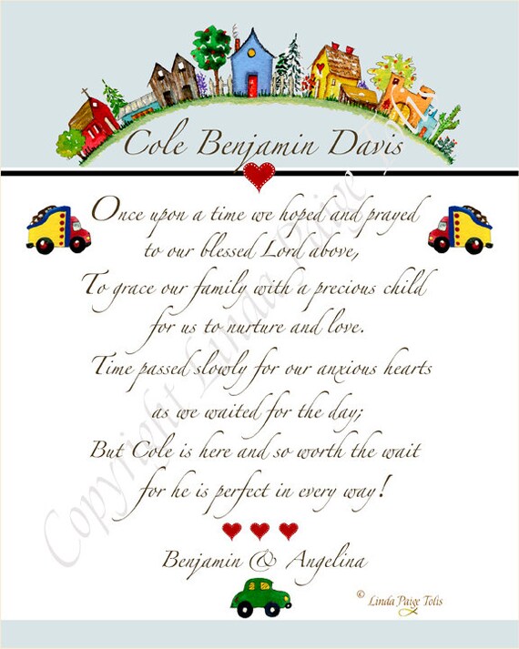 Christian Adoption Poem Baby Boy Adoption Art Gift by Linda