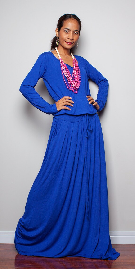 Blue Maxi Dress Royal Blue Long Sleeve Dress : Autumn