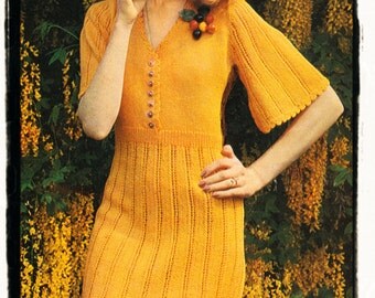 Instant Download PDF Knitting Pattern to make a Fitted Knee Length Dress Flared Short Sleeves 4 Sizes to fit 32 to 40 inch Bust Wedding