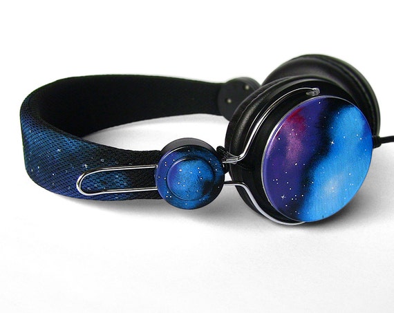 Space Galaxy Nebula Cosmic headphones earphones hand by ketchupize