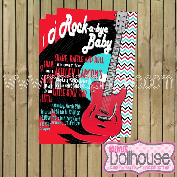 Rock And Roll Themed Baby Shower Invitations 3