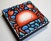 Ready to Ship: Original, Hand-painted Red Crab, 8 x 8 inch on canvas for a Child / Baby Nursery (not a print)