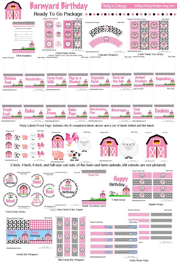 Barnyard Birthday Party Ready To Go Package, Instant Download, Printable DIY Package Il_570xn