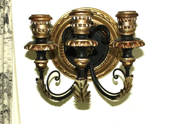 Italian gilt triple candle sconce- High Hollywood Regency style