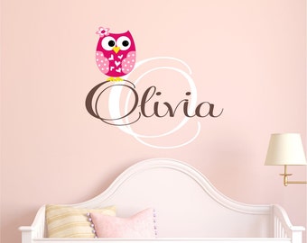 Girls Owl Wall Decal - Name Wall Decal - Monogram Wall Decal - Personalized Name Wall Decal - Wall Decals Nursery