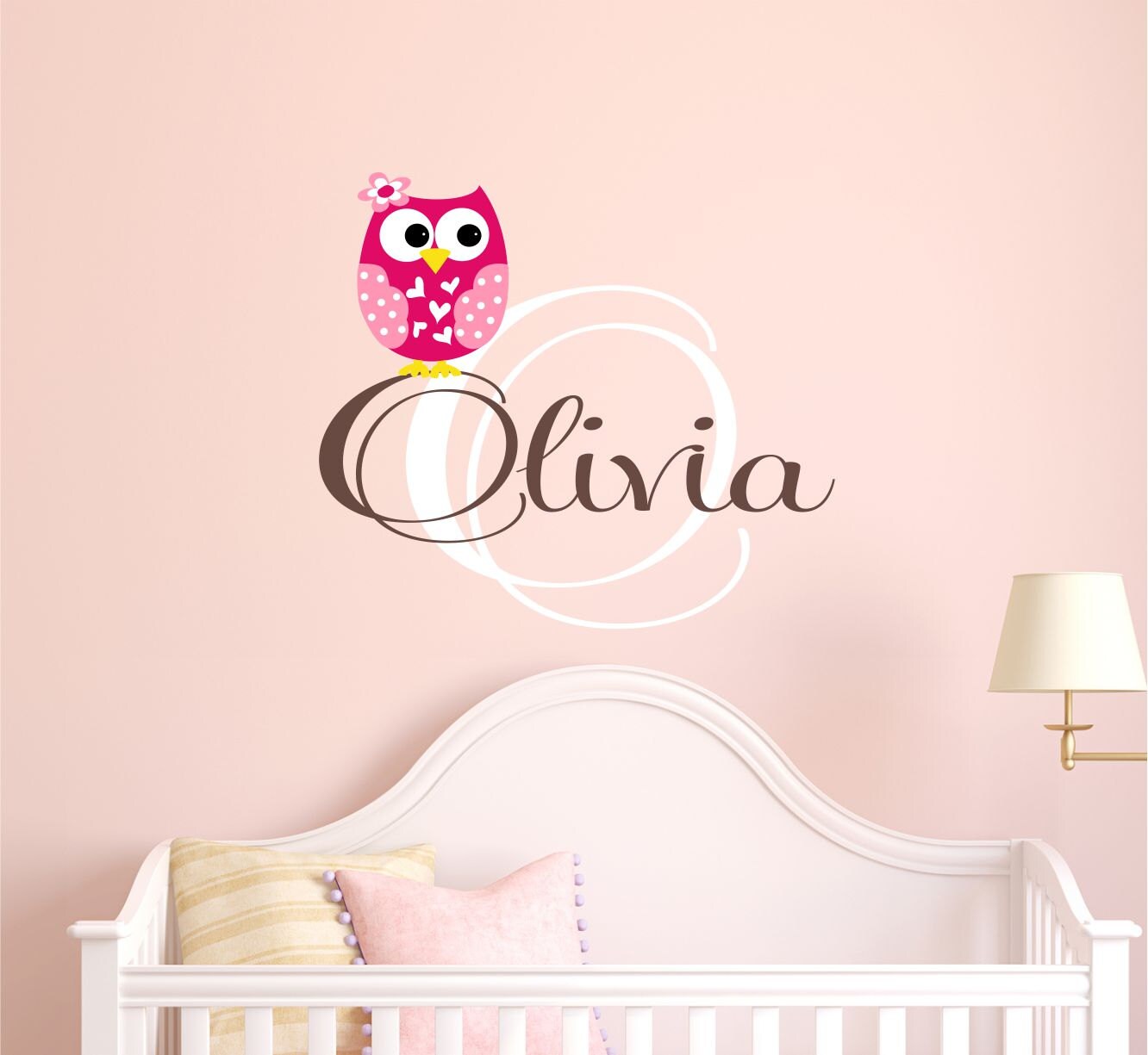 Girls Owl Wall Decal Name Wall Decal Monogram Wall Decal