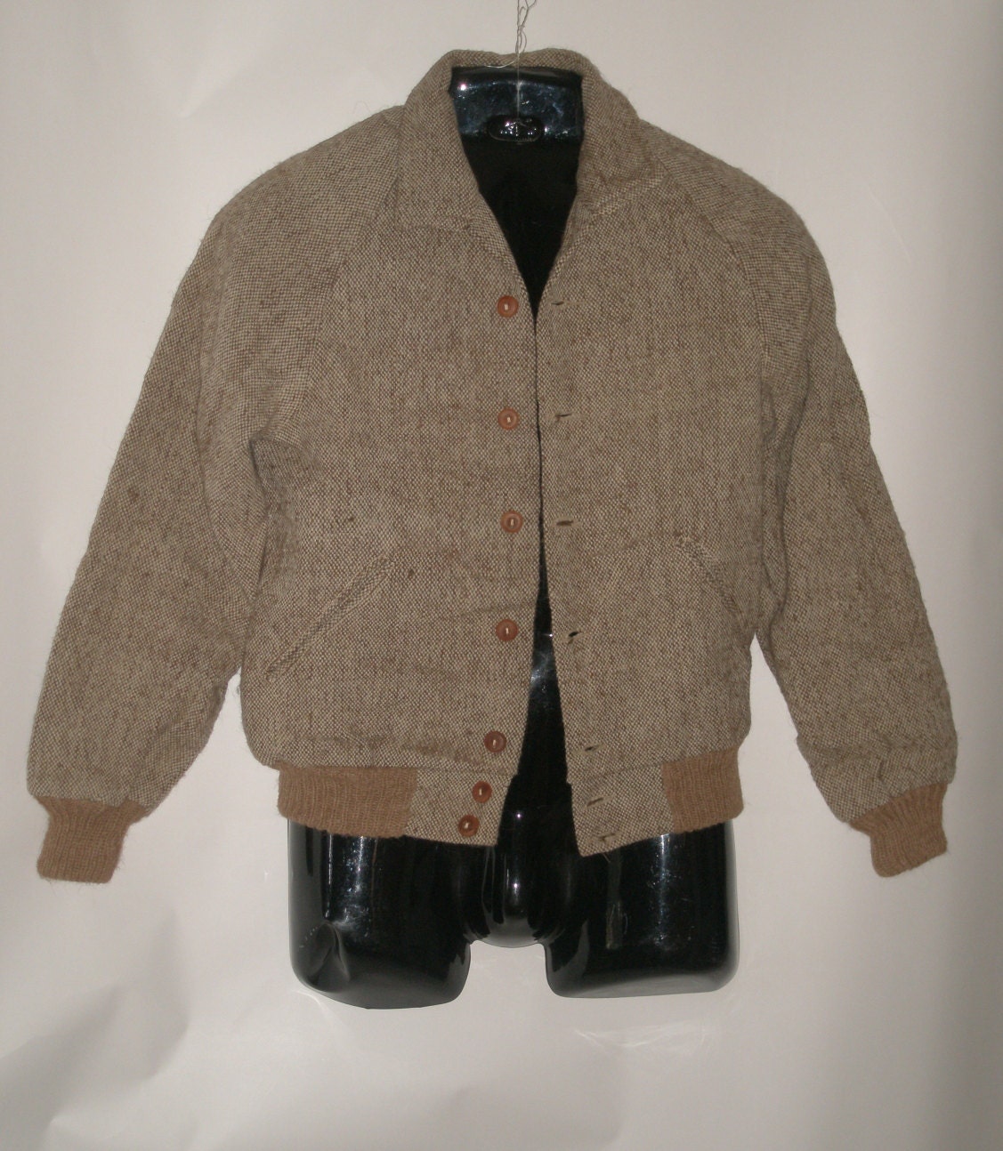 Wool Tweed Mens Bomber Jacket60s Vintage Preppy ManMedium40