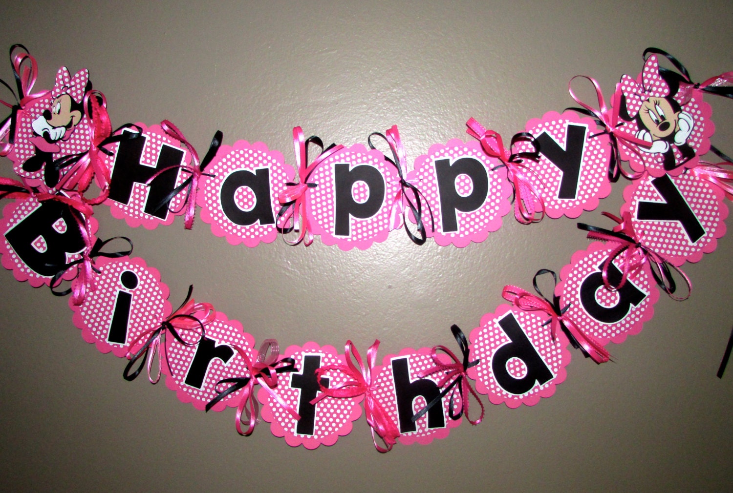 Minnie Mouse Birthday Banner Pink and white polka dots
