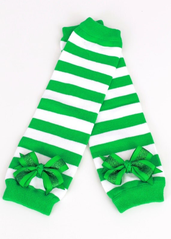 READY TO SHIP: Leg Warmers - Kelly Green & White Striped - Enchanted Toad - Frog Costume Accessory - One Size - Cutie Patootie Designz Il_570xn