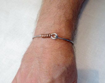 Men's Bicycle Bracelet , Upcycled Spoke Bracelet , Stainless Steel and Copper Jewelry