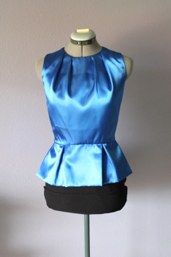 Cobalt Blue Peplum Top Satin Top Blouse Made To Your Size 2738