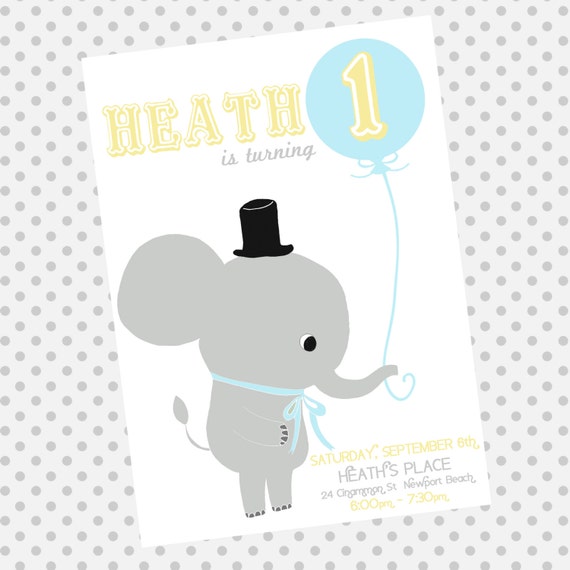 L'elephant Custom Birthday Invite - Elephant - First Birthday Party Invitation - Party Supplies Il_570xn