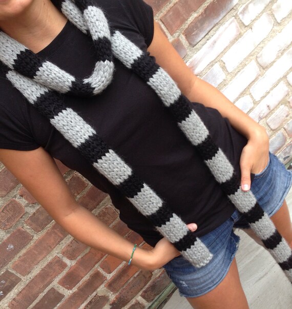 Gru Knit Scarf / Adult Long Knitted Scarf in Gray and Black
